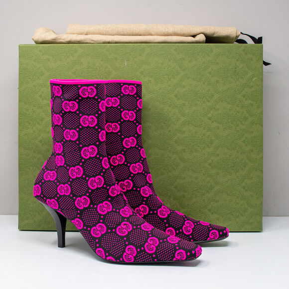 Gucci Technical Jersey Knit GG Neon Fuchsia Sock Boots, Size 38 EU (8 US)